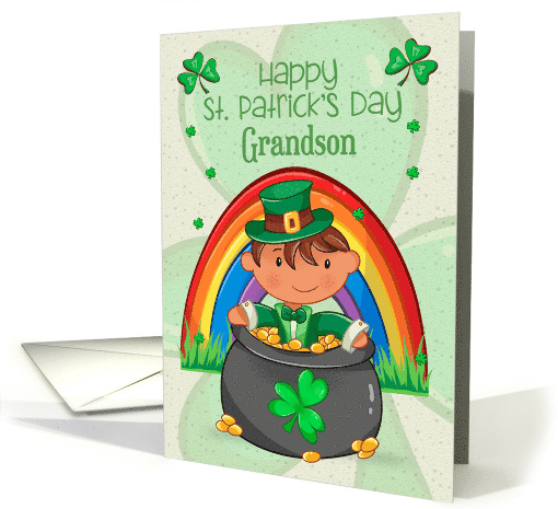 Happy St. Patrick's Day to Grandson Little Boy in Pot of Gold card