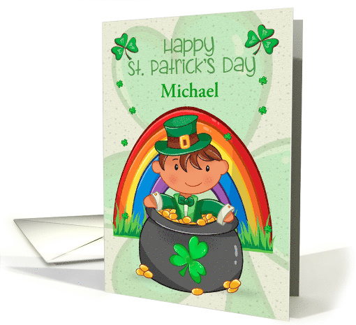 Happy St. Patrick's Day Custom Name Little Boy in Pot of Gold card