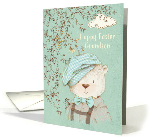 Happy Easter to Grandson Cute Bear and Bird card (1604668)