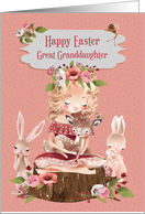 Happy Easter to Great Granddaughter Cute Girl with Animals card