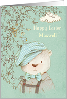 Happy Easter Custom Name Cute Bear and Bird card