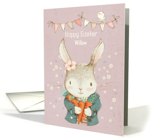 Happy Easter Custom Name Cute Bunny and Bird card (1604994)