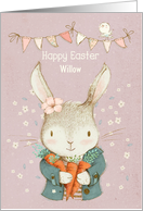 Happy Easter Custom Name Cute Bunny and Bird card