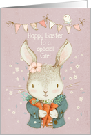 Happy Easter to a Special Girl Cute Bunny and Bird card