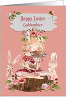 Happy Easter to Goddaughter Cute Girl with Animals card