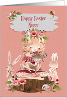 Happy Easter to Niece Cute Girl with Animals card