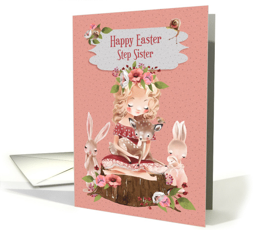 Happy Easter to Step Sister Cute Girl with Animals card (1605802)