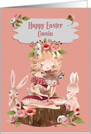 Happy Easter to Cousin Cute Girl with Animals card