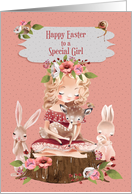 Happy Easter to a Special Girl Cute Girl with Animals card