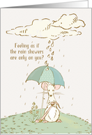 Encouragement with Rain Showers over Cute Mouse with Umbrella card