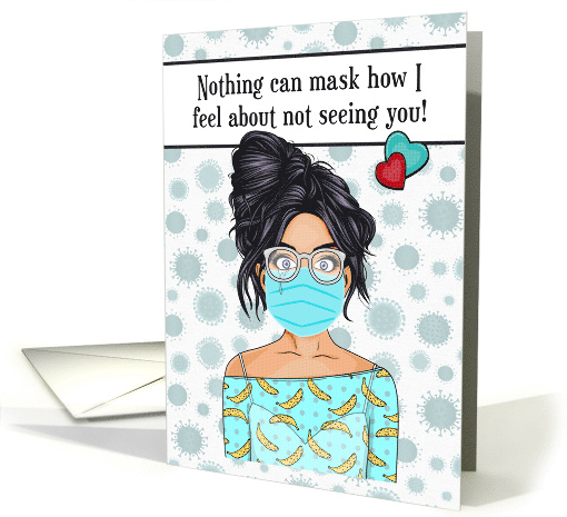 Missing You Crying Girl with Medical Mask Covid-19/Coronavirus card