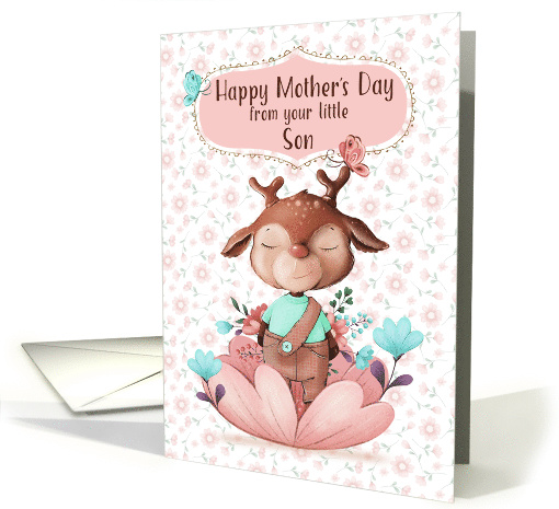 Happy Mother's Day from Little Son Cute Deer and Flowers card