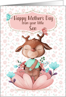 Happy Mother’s Day from Little Son Cute Deer and Flowers card