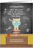 Back to School to Goddaughter Encouragement in Covid 19 Cute Cat card