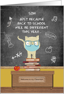 Back to School to Son Encouragement in Covid 19 Cute Cat card