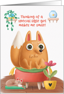 Thinking of You to a Special Little Girl Cute Fox and Cat card