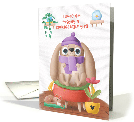 Missing You to a Special Little Girl Sad Rabbit and Cat card (1635088)