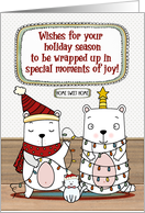 Merry Christmas and Happy New Year, Christmas Bears Wrapped in Lights card