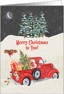 Merry Christmas to You Red Truck and Nighttime Snow Scene card