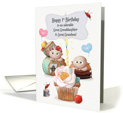 Happy 1st Birthday to Twin Girl and Boy Great Grandchildren card