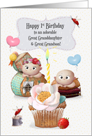 Happy 1st Birthday to Twin Girl and Boy Great Grandchildren card