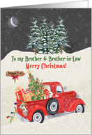 Merry Christmas to Brother and Brother in Law Red Truck Snow Scene card