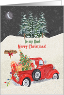Dad Merry Christmas Red Truck Nighttime Snow Scene card