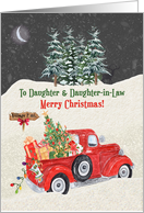 Daughter and Daughter in Law Merry Christmas Red Truck Snow Scene card