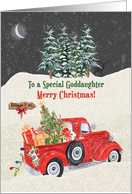 Goddaughter Merry Christmas Red Truck Snow Scene card