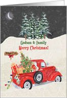 Godson and Family Merry Christmas Red Truck Snow Scene card