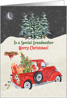 Grandmother Merry Christmas Red Truck Snow Scene card