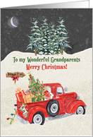 Grandparents Merry Christmas Red Truck Snow Scene card