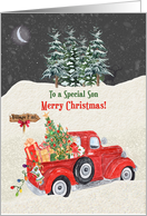 Son Merry Christmas Red Truck Snow Scene card