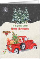 Uncle Merry Christmas Red Truck Snow Scene card