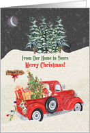From Our Home to Yours Merry Christmas Red Truck Snow Scene card