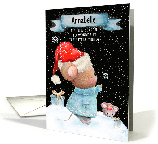 Custom Name Merry Christmas Cute Mice in the Snow card (1642452)