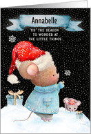 Custom Name Merry Christmas Cute Mice in the Snow card