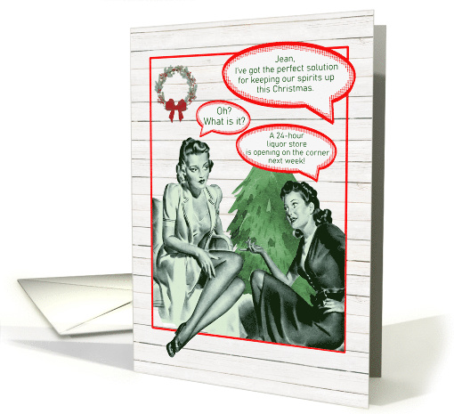 Merry Christmas Retro Women Having Humorous Adult Conversation card