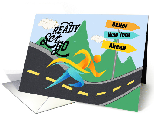 New Year Running for a Better New Year Cartoon Runner Word Art card