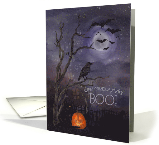 Great Granddaughter Boo Happy Halloween Misty Nighttime Scene card