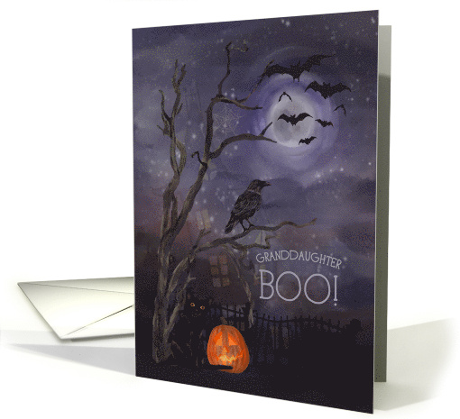 Granddaughter Boo Happy Halloween Misty Nighttime Scene card (1650456)