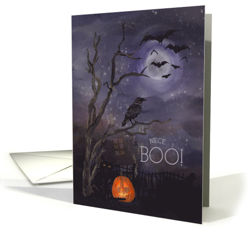 Niece Boo Happy Halloween Misty Nighttime Scene card (1650466)