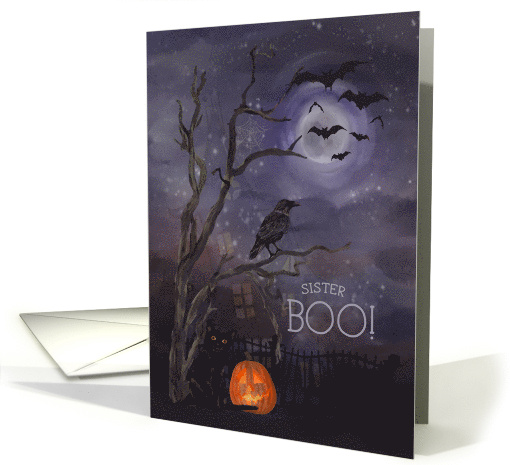 Sister Boo Happy Halloween Misty Nighttime Scene card (1650470)