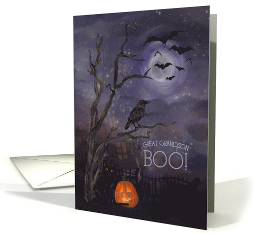 Great Grandson Boo Happy Halloween Misty Nighttime Scene card