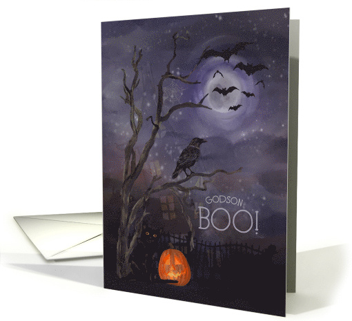 Godson Boo Happy Halloween Misty Nighttime Scene card (1652470)