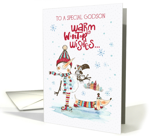 Godson Merry Christmas and New Year Snowman card (1653748)