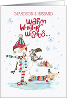 Grandson and Husband Merry Christmas and New Year Snowman card