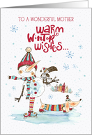 Mother Christmas Greeting with Warm Winter Wishes and Cute Snowman card