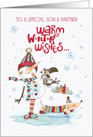 Son and Partner Christmas Greeting Warm Winter Wishes card