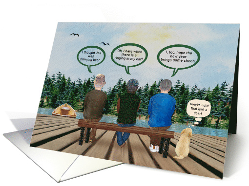 Happy New Year Funny Men Sitting on a Dock with Dog card (1659746)